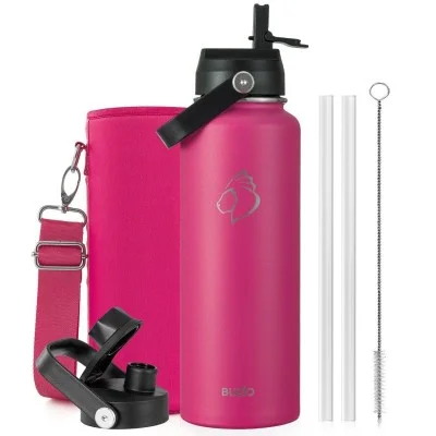 Buzio Duet Series Water Bottle with 2 Lids and Sleeve 1.2L - Rose